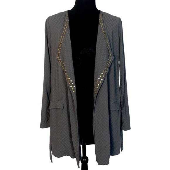 LA Made Womens XS Rayon Gray Tie Waist Open Front Cardigan Studded Kimono Jacket - Picture 4 of 6